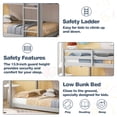 thumbnail image 3 of UHOMEPRO Twin Over Twin Bunk Bed for Kids, Solid Wood Low Floor Bunk Bed with Safety Rail and Ladder, Heavy Duty Kids Bunk Bed, Space-Saving Bed Frame for Bedroom, Gray, 3 of 13