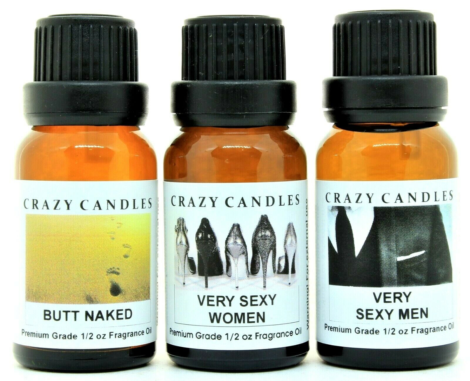 Crazy Candles 3 Bottle Set: 1 Butt Naked, 1 Very Sexy Men, 1 Very Sexy  Women 1/2 Fl Oz Each (15ml) Premium Grade Scented Fragrance Oil -  Walmart.com