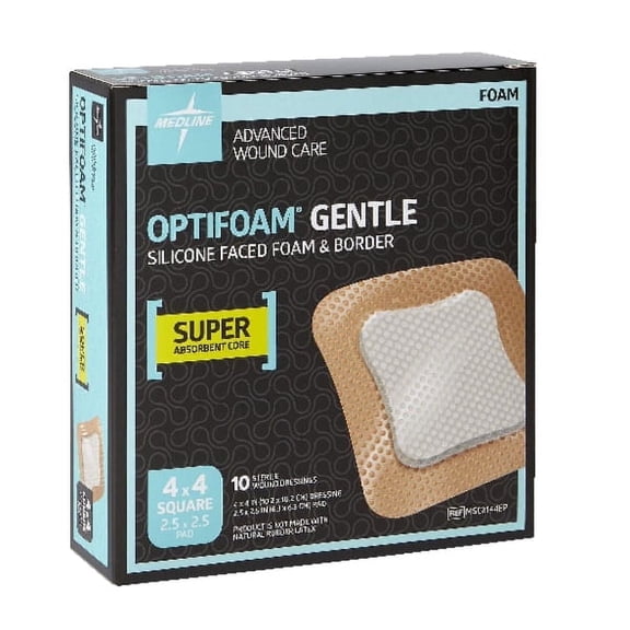 Optifoam Gentle Silicone-Faced Bordered Foam Dressings, 4" x 4", 10 Count