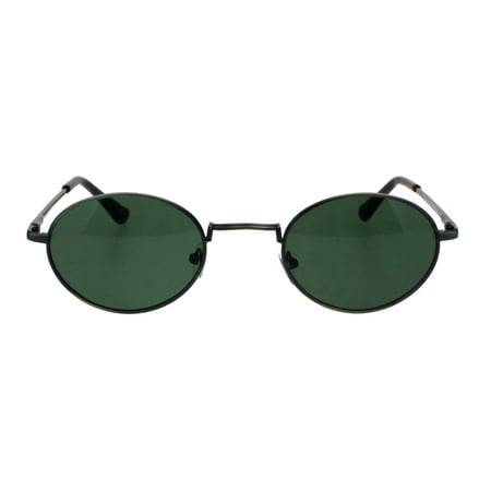 Mens Oval Round Metal Rim 90s Narrow Pimp Sunglasses Gunmetal Green