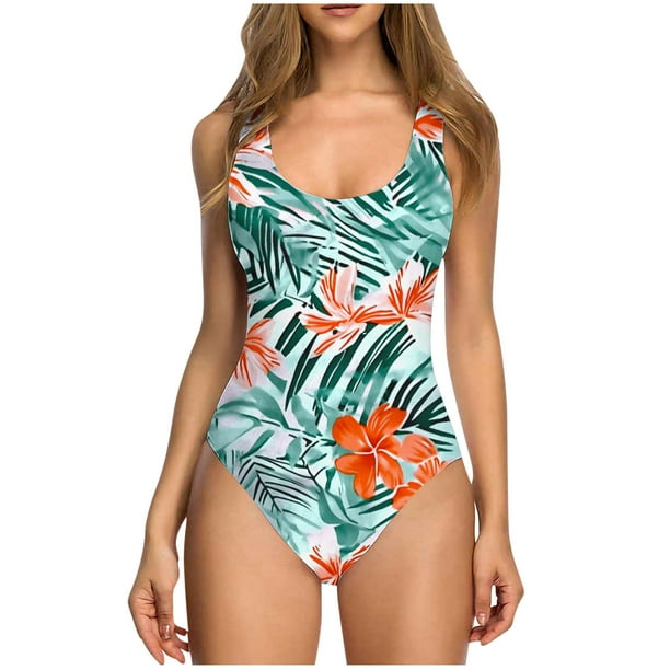 Traje de baño de una pieza para mujer, conjunto de bikini para mujer, moda de verano, estampado para mujer, con relleno en el pecho y sin tirantes en la espalda, traje de baño de bikini de nailon para