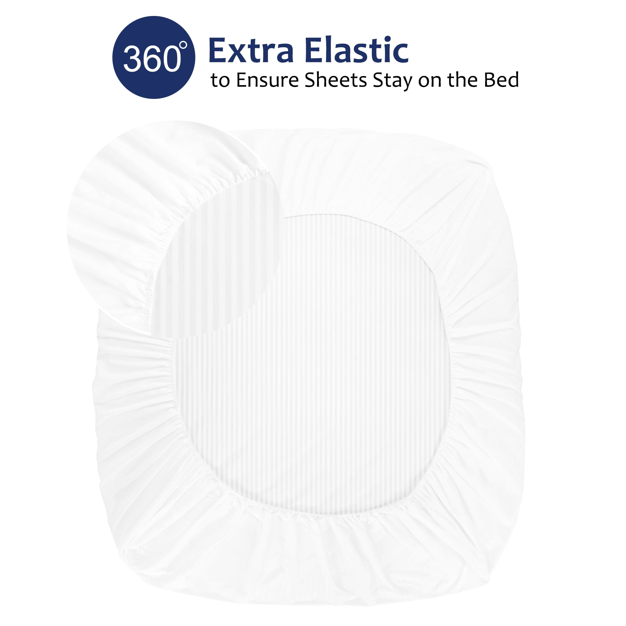 Unique Bargains Soft 100GSM Striped 16 Inch Deep Pocket Fitted Sheets Twin White