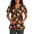 thumbnail image 4 of Womens Valentines Scrub Tops Plus Size Loose V Neck Cute Love Heart Printed Scrubs Hoilday Short Sleeve Scrub Shirts Medical Nurse Workwear Nursing Uniform with Pockets Orange L, 4 of 5