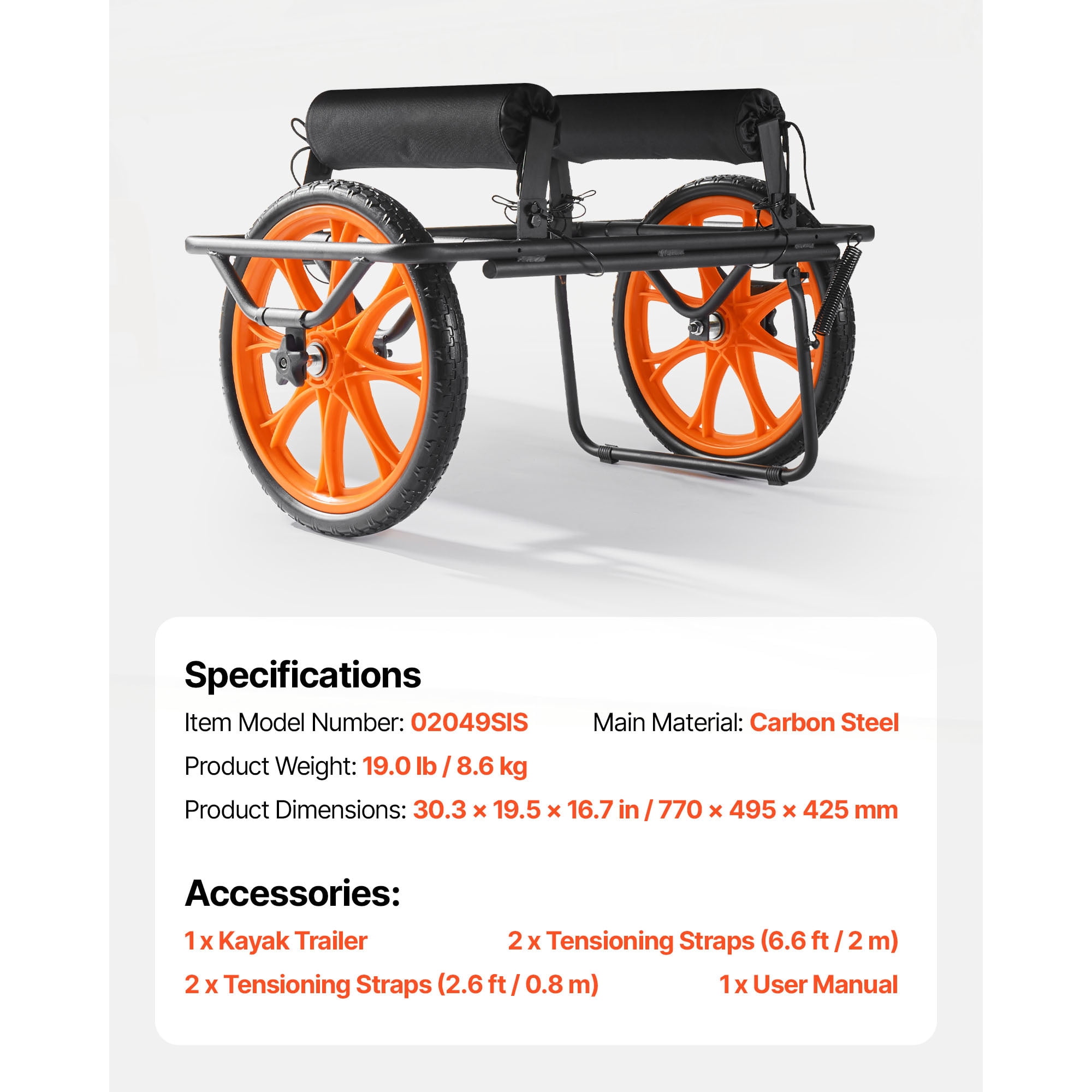 KFFKFF Kayak Cart with 330 lbs Capacity, Canoe Dolly Featuring 15-inch Solid Rubber Tires & Kickstand, Quick Assembly and Disassembly, Ideal for Kayaks, Canoes, and Paddleboards
