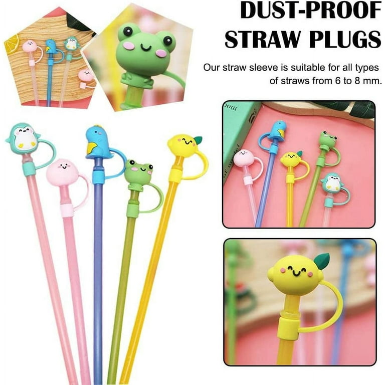 Cartoon Silicone Straw Toppers With Reusable Dust Plug For Drinks