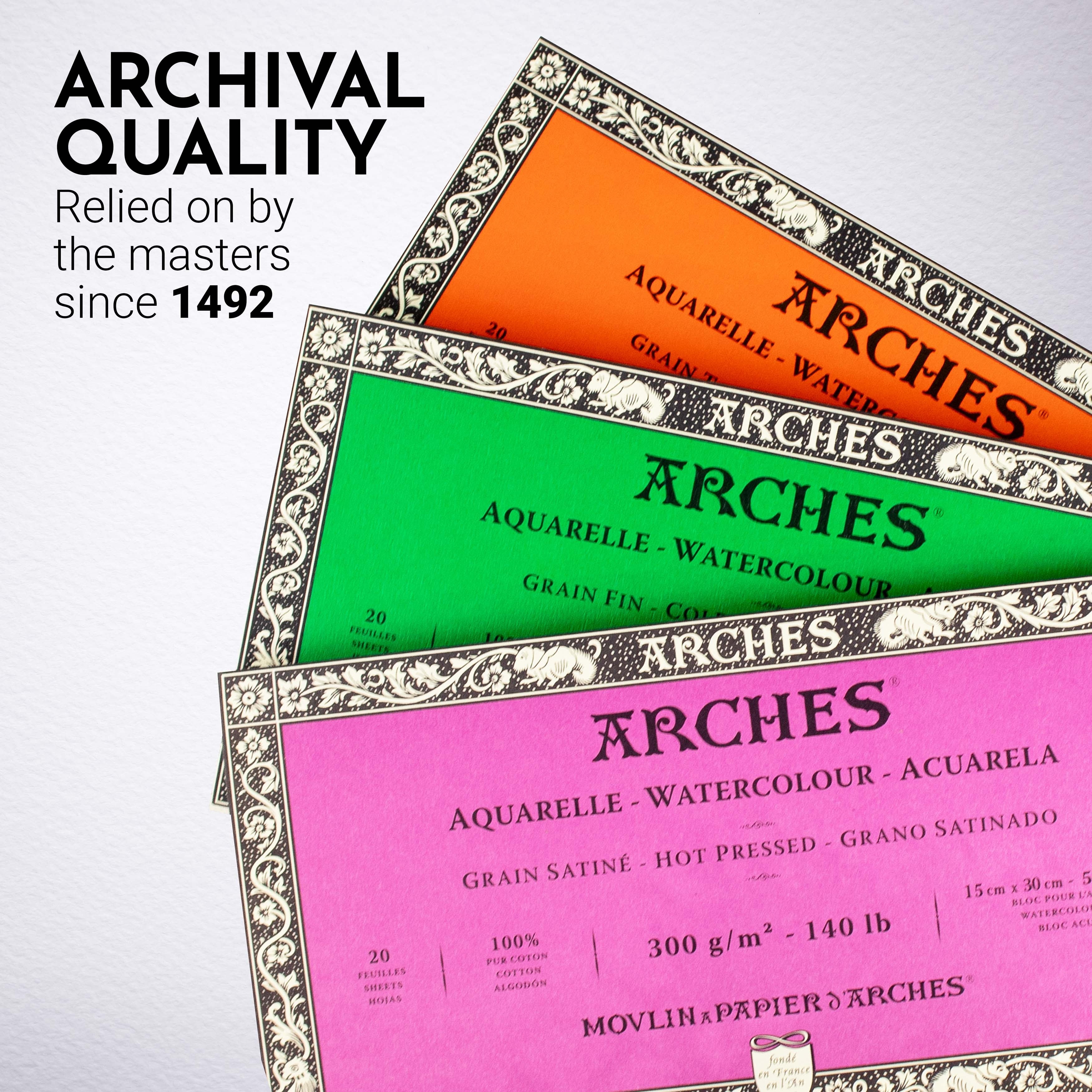 Arches Aquarelle Hot Pressed Watercolor Block 5.9"X11.8"- 140lb, 20 Sheets