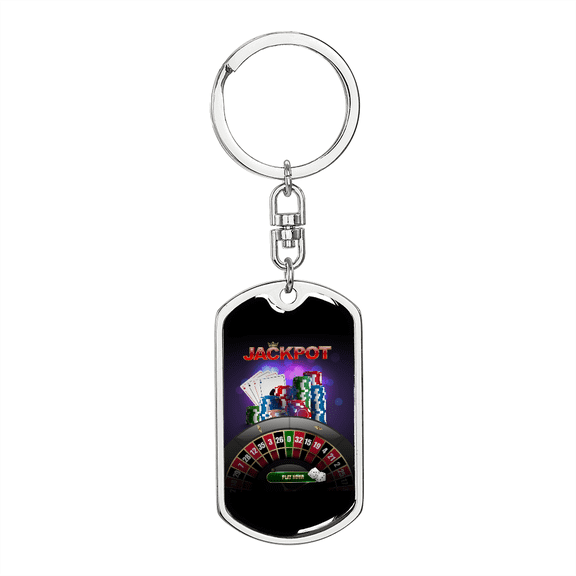 Jackpot Chips Gambler Stainless Steel or 18k Gold Premium Swivel Dog Tag Keychain