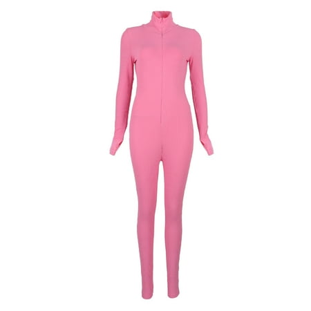 

RABBITH Women Autumn Long Sleeve High Neck Jumpsuit Ribbed Knitted Zipper Bodycon Rompers Embroidery Letters Long Pants Playsuit Sportswear