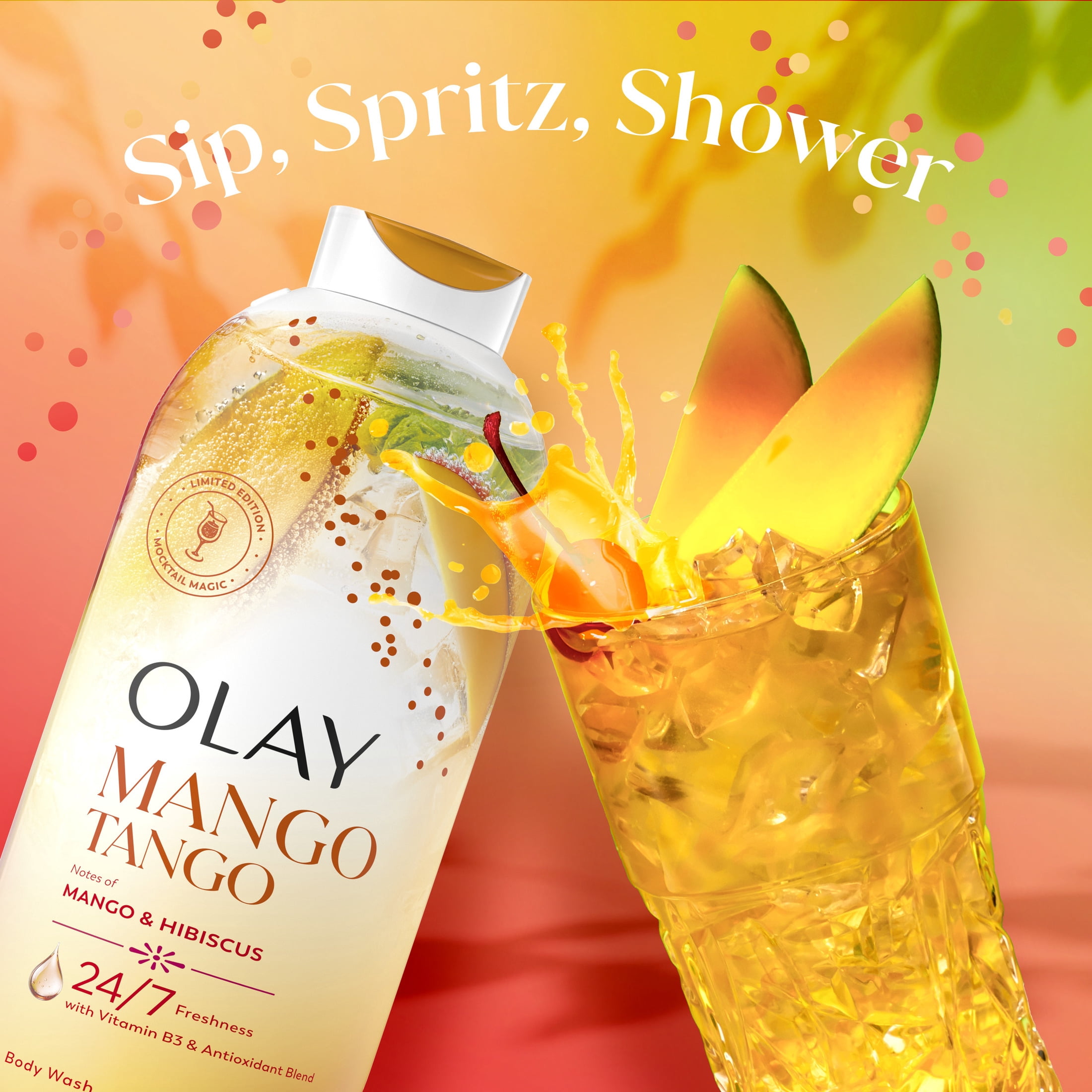 Olay Mango Tango Body Wash with Notes of Mango and Hibiscus, Vitamin B3 and Antioxidant Blend, 22oz