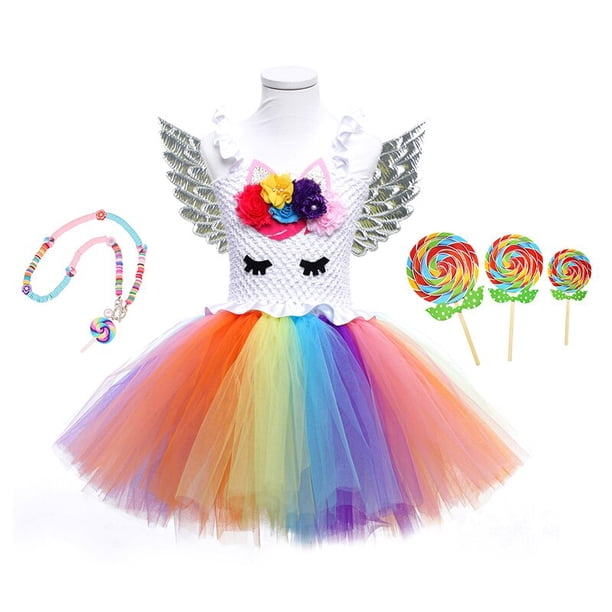 Vestidos de unicornio arcoíris para niños, niñas bebés, vestido de tutú de unicornio, disfraz de fiesta de Halloween, vestido de baile colorido para niños zhangyuxiang unisex