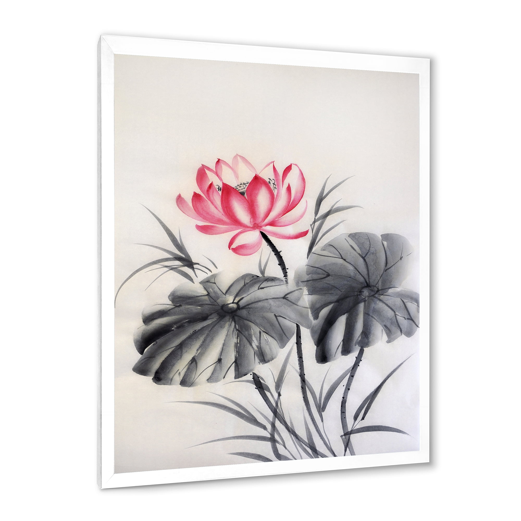 Designart 'Two Monochrome Leaves With Lotus Flower' Traditional Framed Art Print