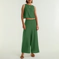 thumbnail image 5 of HXWCHs Women's Linen Two Piece Set Featuring A Button Front Sleeveless Crop top and Flowy Wide Leg Trousers for A Summer Outfit Green XL, 5 of 7