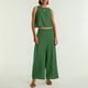 thumbnail image 4 of Conjunto de dos piezas de lino de color liso para mujer: top corto sin mangas con botones y pantalones de pierna ancha, tejido transpirable para el verano, 4 of 8
