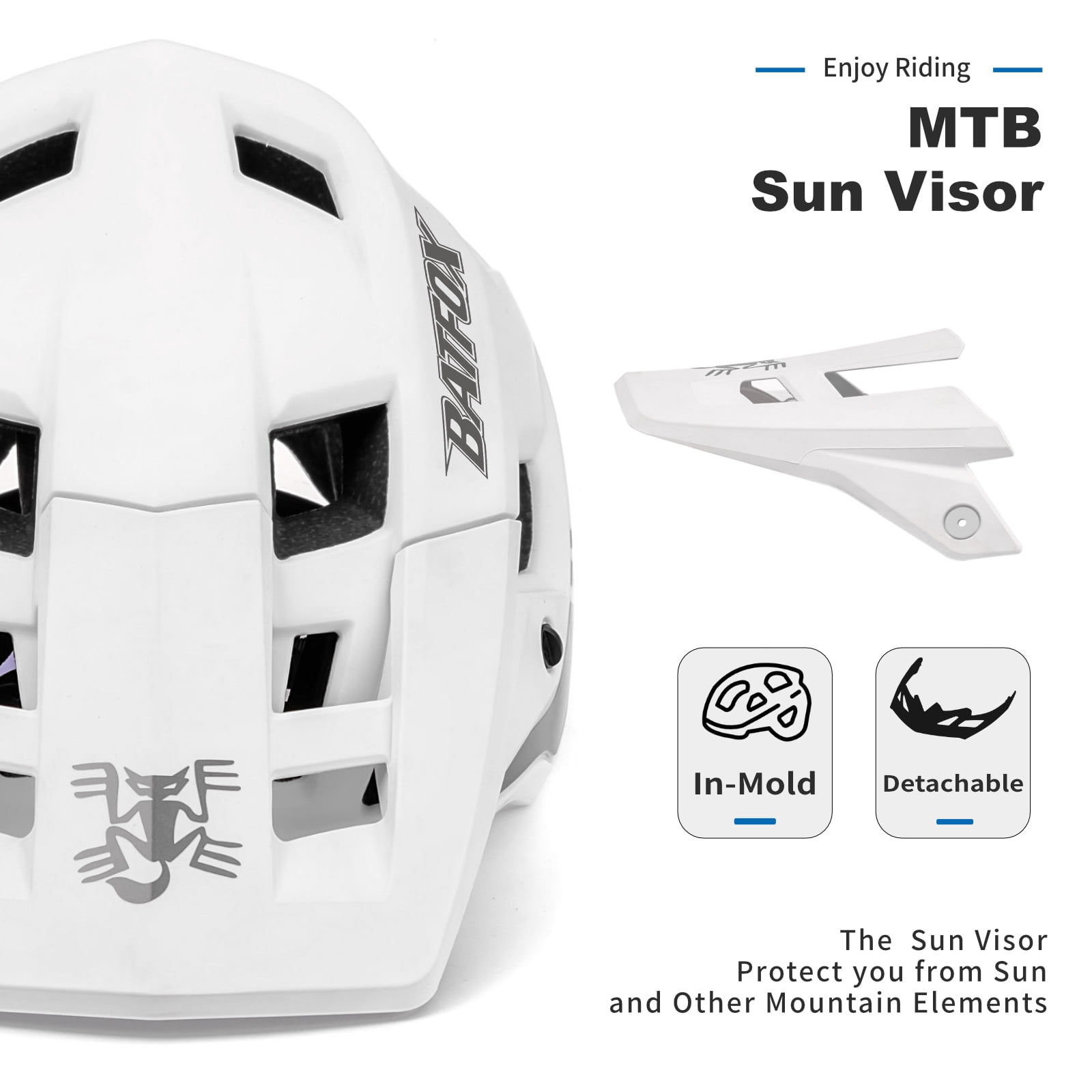 BATFOX MTB Helmet Bike Helmets for Men & Women | Enhanced Impact Protection, Comfortable & Adjustable Fit(White,M)