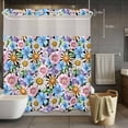 thumbnail image 3 of Retro Flower No Hook Shower Curtain with Snap in Liner Watercolor Pink Blue Purple Floral Daisy Green Leaf Black Back Waterproof Bathroom Shower Curtain with See Through Top Window 72" x 78", 3 of 9