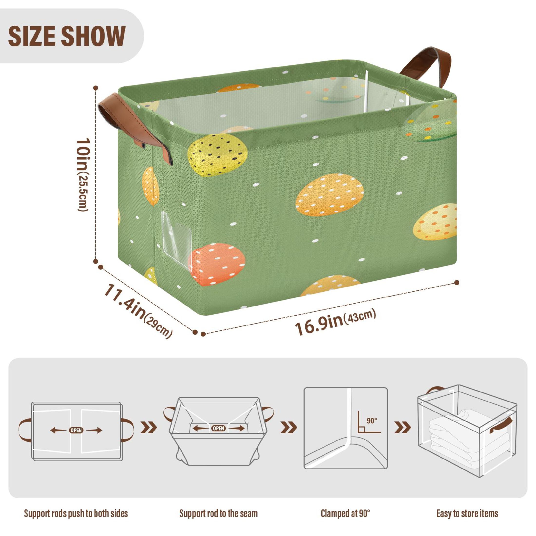 Ryvnso Eggs Easter Polka Dots Storage Bins Large Basket Foldable Cube Toys Organizer with Handles 2 PCs