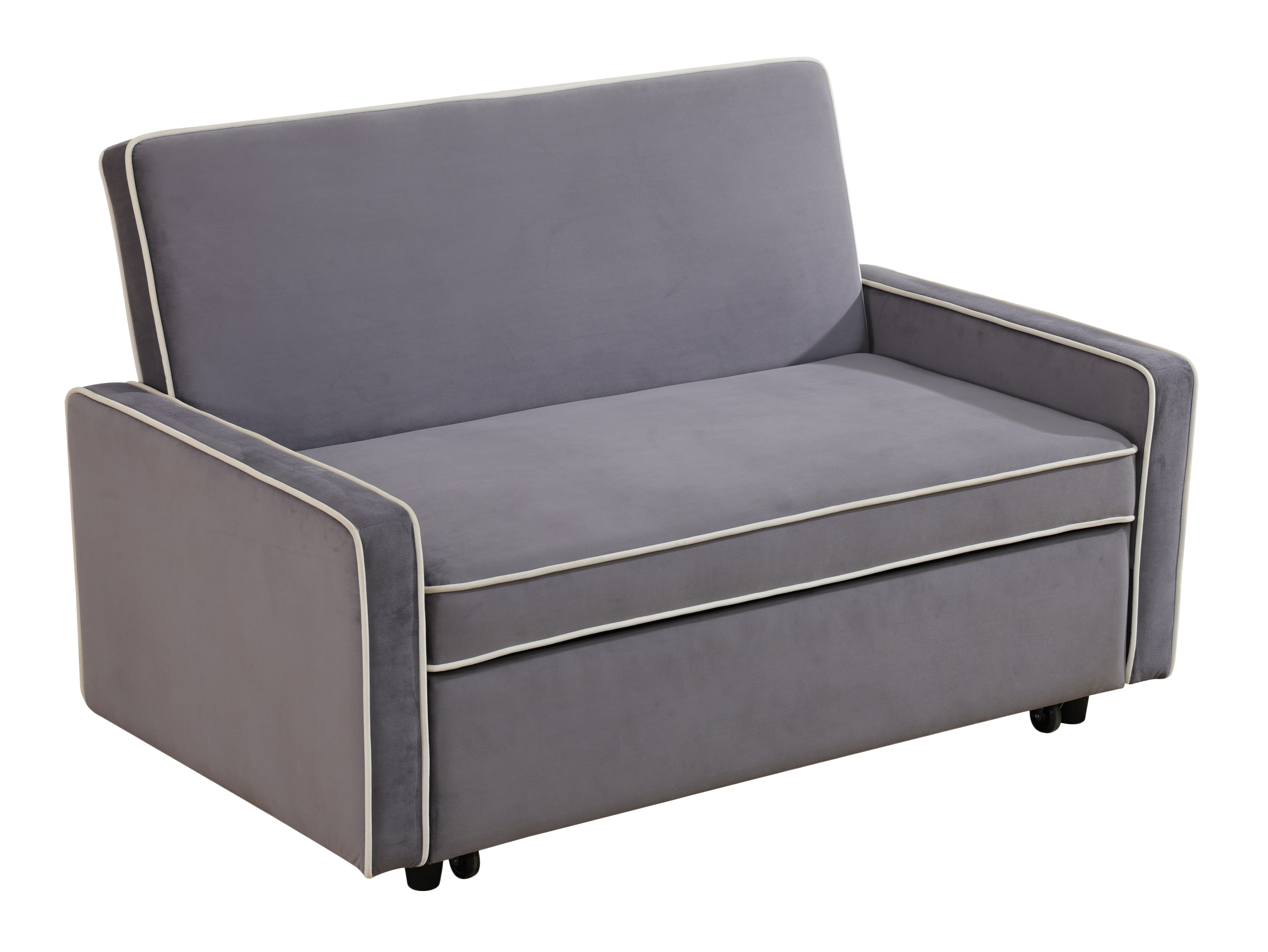 Light Gray Fluffy Fabric Sofabed for Living Room,1 Piece Convertible Furniture