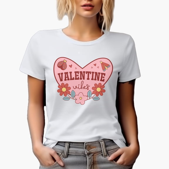 Retro Valentine Vibes with Flowers & Lady Bug, Valentine's Day Gift, White T-Shirt, Small