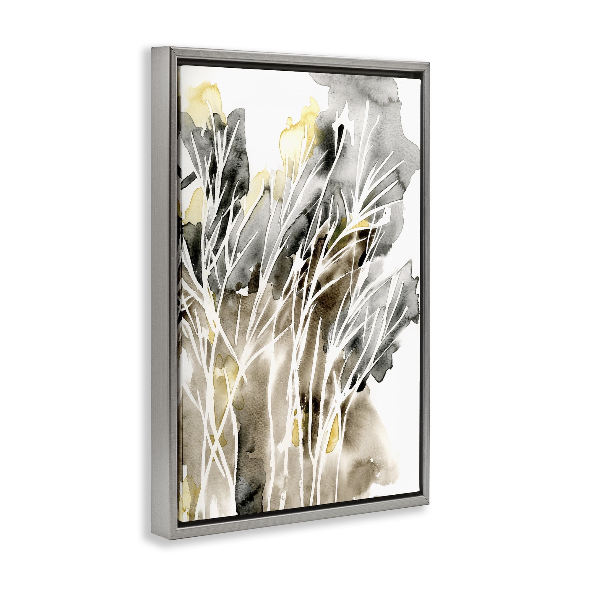 Stupell Industries White Strands Watercolor Plants & Flowers Painting Gray Floater Framed Canvas Art Print Wall Art, 17 x 25