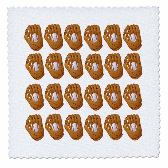 3dRose Baseball Glove Pattern Quilt Square, 10 by 10inch