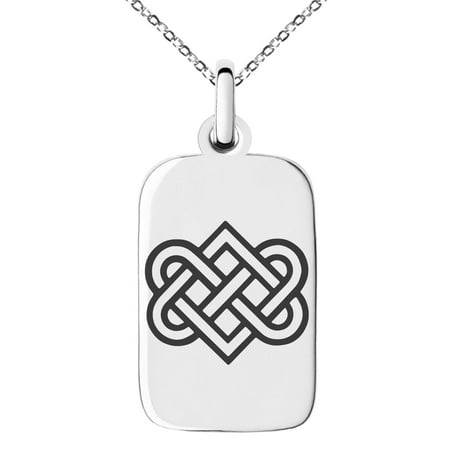 Stainless Steel Irish Heart Love Knot Engraved Small Rectangle Dog Tag Charm Pendant Necklace