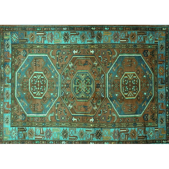 Ahgly Company Machine Washable Indoor Rectangle Persian Turquoise Blue Traditional Area Rugs, 4' x 6'