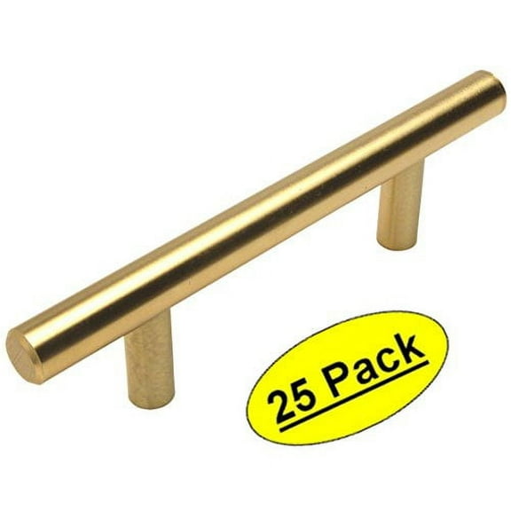 Cosmas 305-96BB Brushed Brass Cabinet Hardware Euro Style Bar Handle Pull, 3-3/4" (96mm) Hole Centers, 6-1/8" Overall Length - 25 Pack