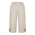 thumbnail image 4 of YYYMEIII Women's Casual Pants - Women's Casual Pants - Women's Fashion Solid Color Cotton And Linen Button Slit Casual Cropped Pants, Wide Leg, Full Length, Pockets, ..., 4 of 4