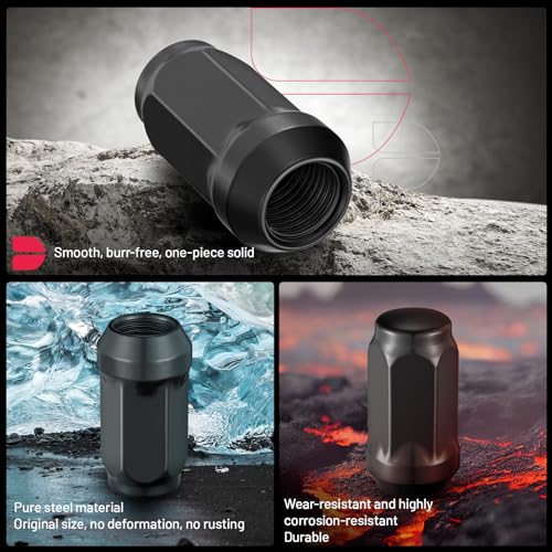 SPBTAR 14mmx1.5 Wheel Lug Nuts,24pcs Black M14x1.5 Lug Nuts Closed End Cone Seat Bulge Acorn Lug Nuts 3/4 inch 19mm Hex 1.75 inch 44.5mm Tall Compatible with Chevy Silverado 1500 Express 1500