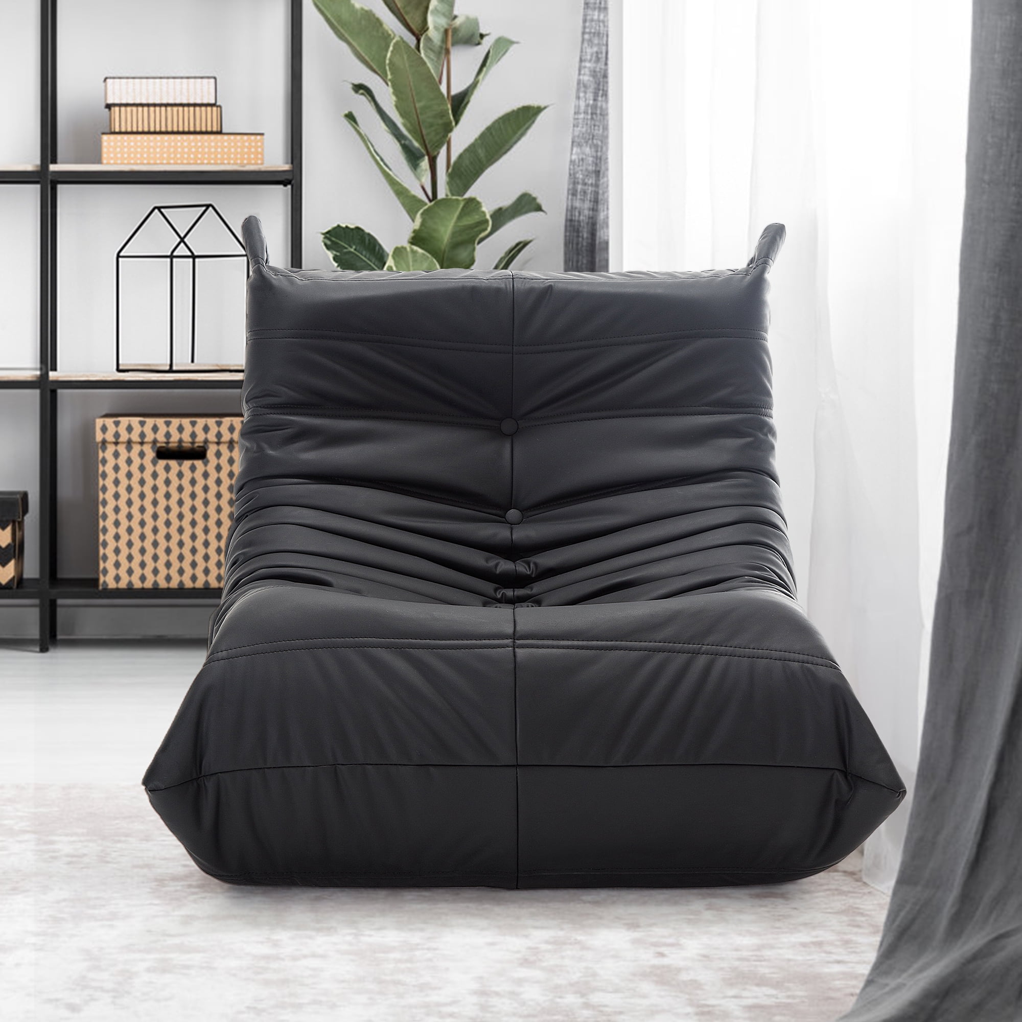 Morden Fort Big Bean Bag Chair for Adults, Faux Leather Bean Bag Sofa, Memory Foam Lounge Chairs with Ergonomic Design, Lazy Togo Chair for Living Room, Bedroom, Dorm, Office(Black)
