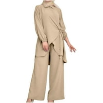 Timegard 2 Piece Plus Size Outfits for Women Lapel Neck Irregular Drawstring Top Wide Leg Pants Fall Sets