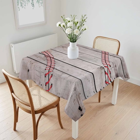 Waterproof Tablecloth Sports Baseball Texture Red Lines Square Table Cloth 60x60in,Wipeable Washable Table Cover Farm Wooden Plank Tablecloths for Dining Tables Kitchen Picnic Camping Ourdoor Party