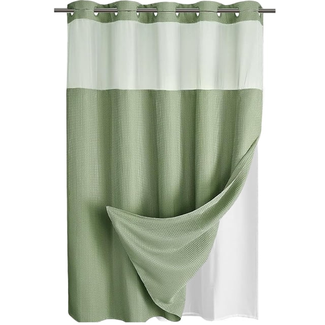 Cortina de ducha sin ganchos con forro a presión, juego de cortina de ducha Less Time Waffle para baño, 183 cm x 190 cm
