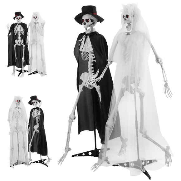 1 Paire Squelette d'Halloween 65 Pouces, Squelette Articulé Grandeur Nature avec Os du Corps Entier, Squelette d'Halloween pour Marié et Marié, Squelette Simulé avec Articulations Mobiles, Décoration d'Halloween
