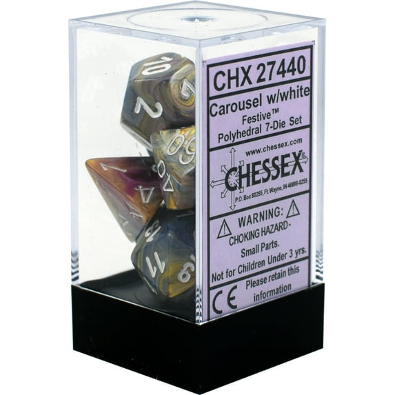 Chessex Festive Carousel w/ White Polyhedral 7 Dice Set CHX27440