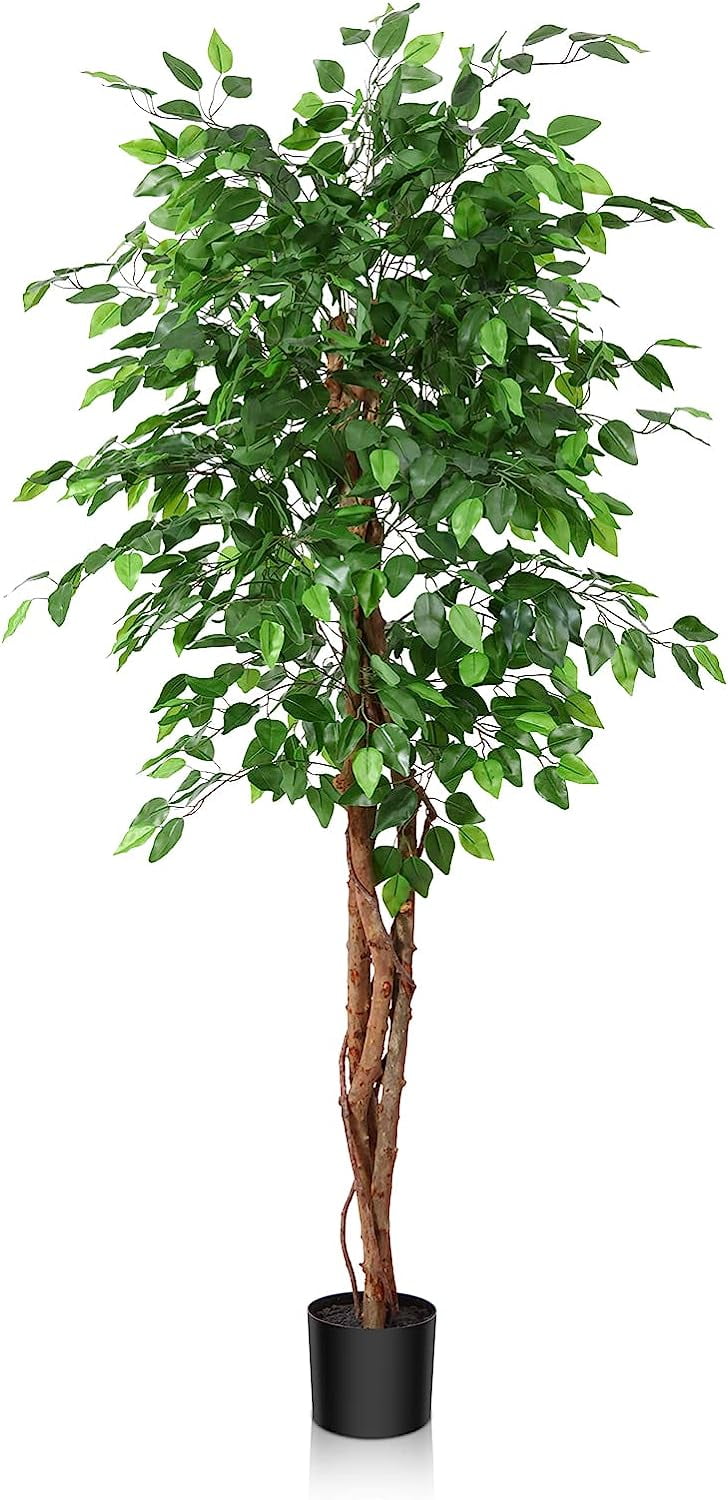SHMAMT Ficus Tree Artificial, 6ft Tall Plastic Faux Plants Indoor with