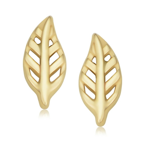 KoolJewelry Minimalist 14k Yellow Gold Small Leaf Stud Conch Cartilage Earrings