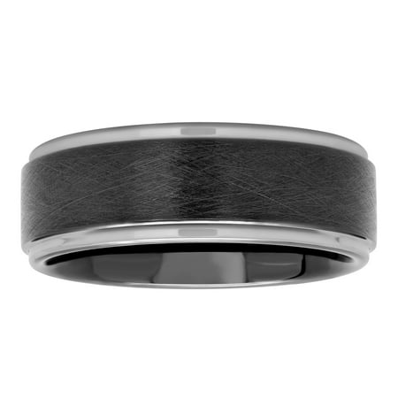 Men's Two-Tone Tungsted Frozen Finish Wedding Ring Band - Mens ring