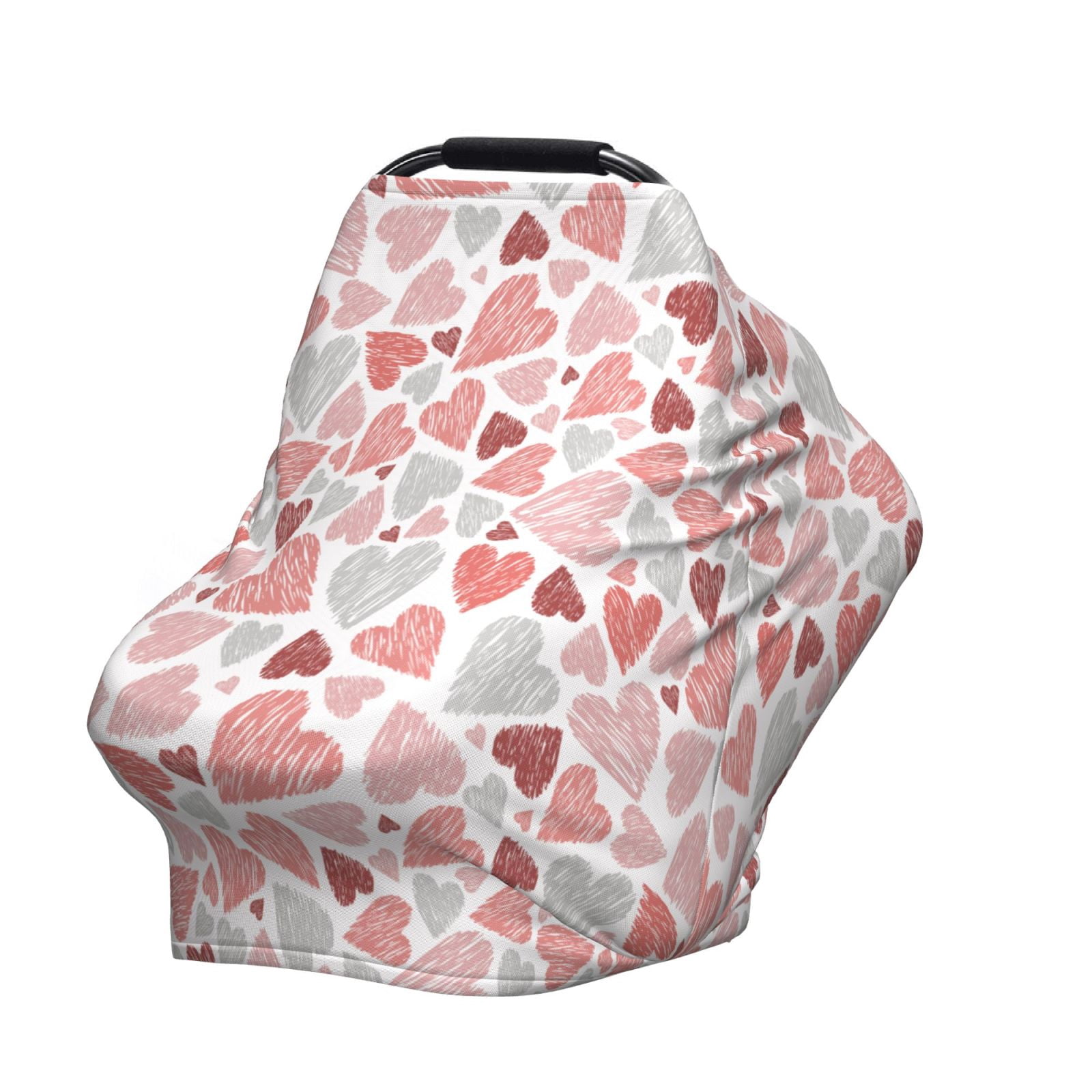 Fotbe Hand Drawn Hearts Pattern Car Seat Covers for Babies, Nursing Breastfeeding Cover Infant Carseat Canopy, Soft Stretchy Carrier Cover