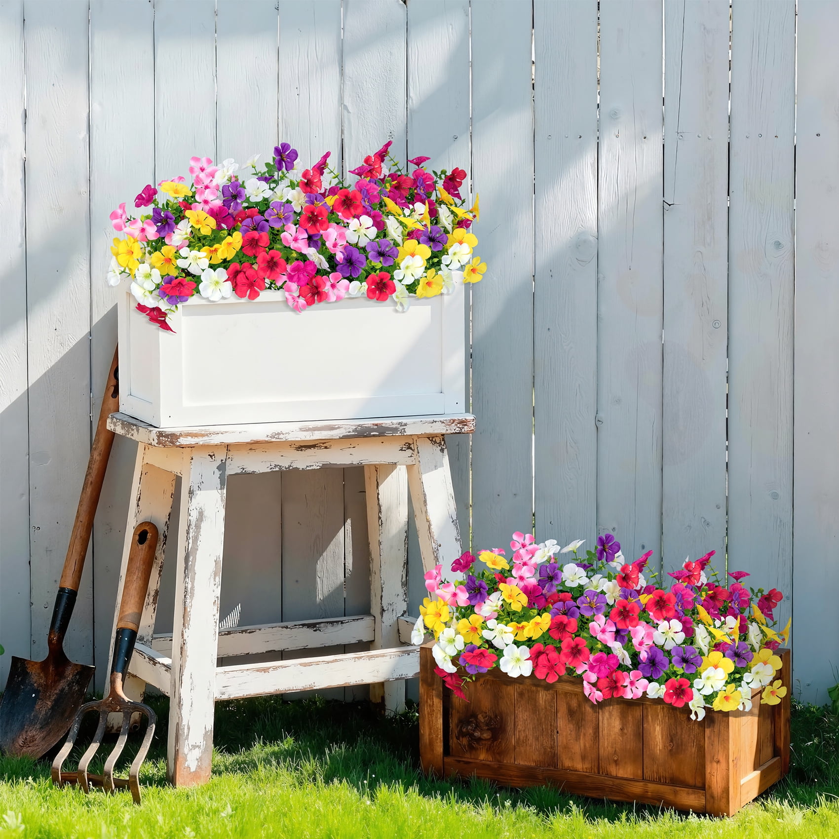 Scidweet 24 Bundles Artificial Flowers for Outdoors, Faux Silk Flowers Fake Flowers and Plants for Spring Summer Patio Garden Home Porch Yard Decor, Mixcolor