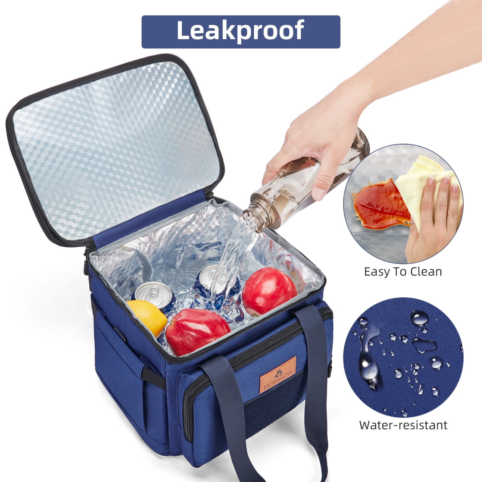 Holuxer Double Deck Tactical Lunch Bags, Large Expandable Insulated Lunch Box, Durable Waterproof Leakproof Cooler Bag for Adults/Men/Women/Work Outdoor Beach Trips, 20 Cans/16 L, Blue
