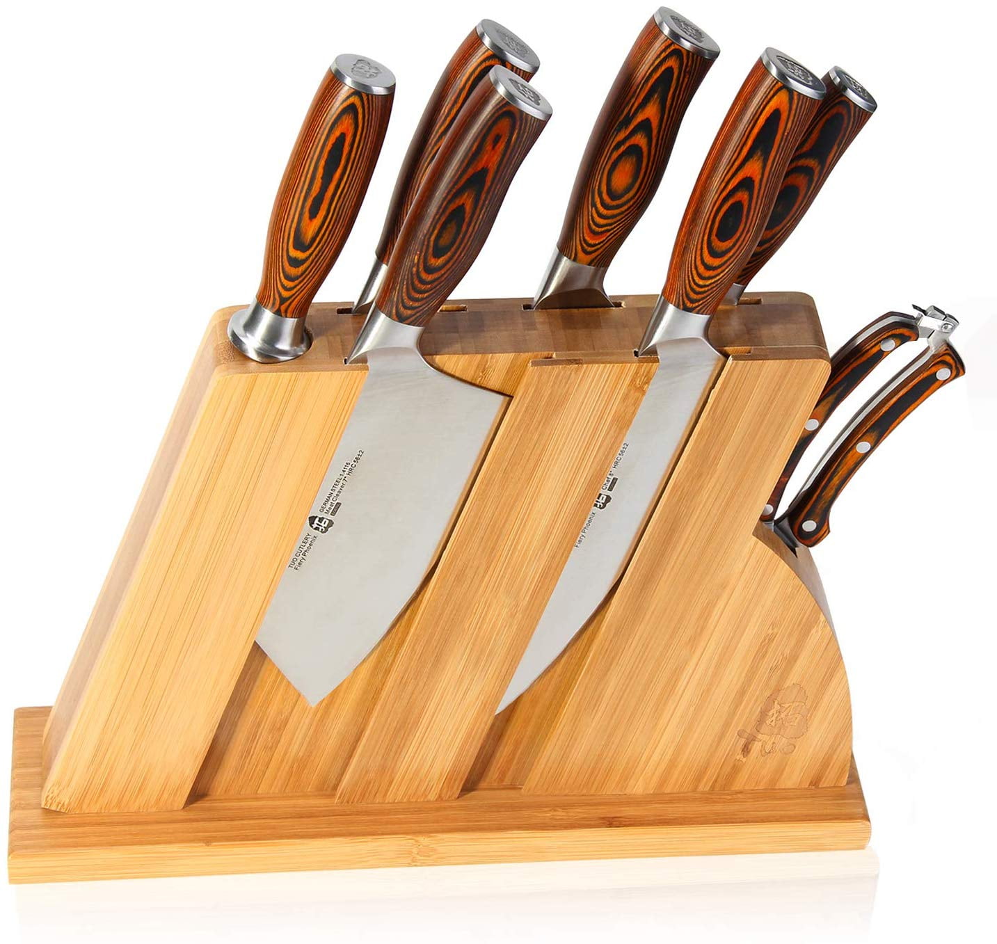TUO Cutlery Knife Set with Wooden Block, Honing Steel and Shears
