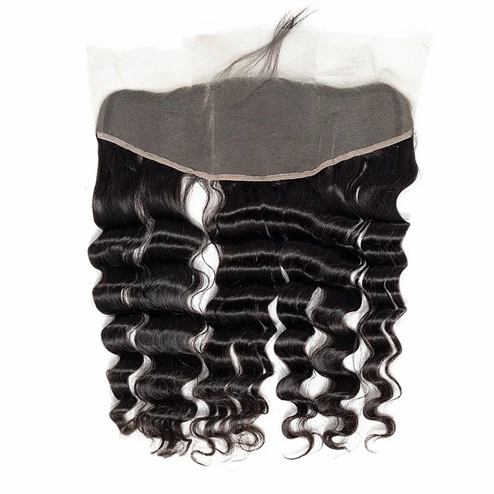 2 Bundles Loose Deep Wave Human Hair, 100% Unprocessed Brazilian Virgin Remy Hair Extension With 13x4 Lace Frontal Natural Black Color for Women