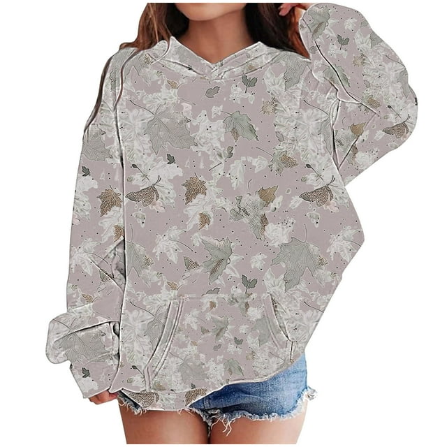 COM1950s Blouse pour Filles, Garçons et Filles Imprimé Feuille Sweat à Capuche Manches Longues pour Enfants
