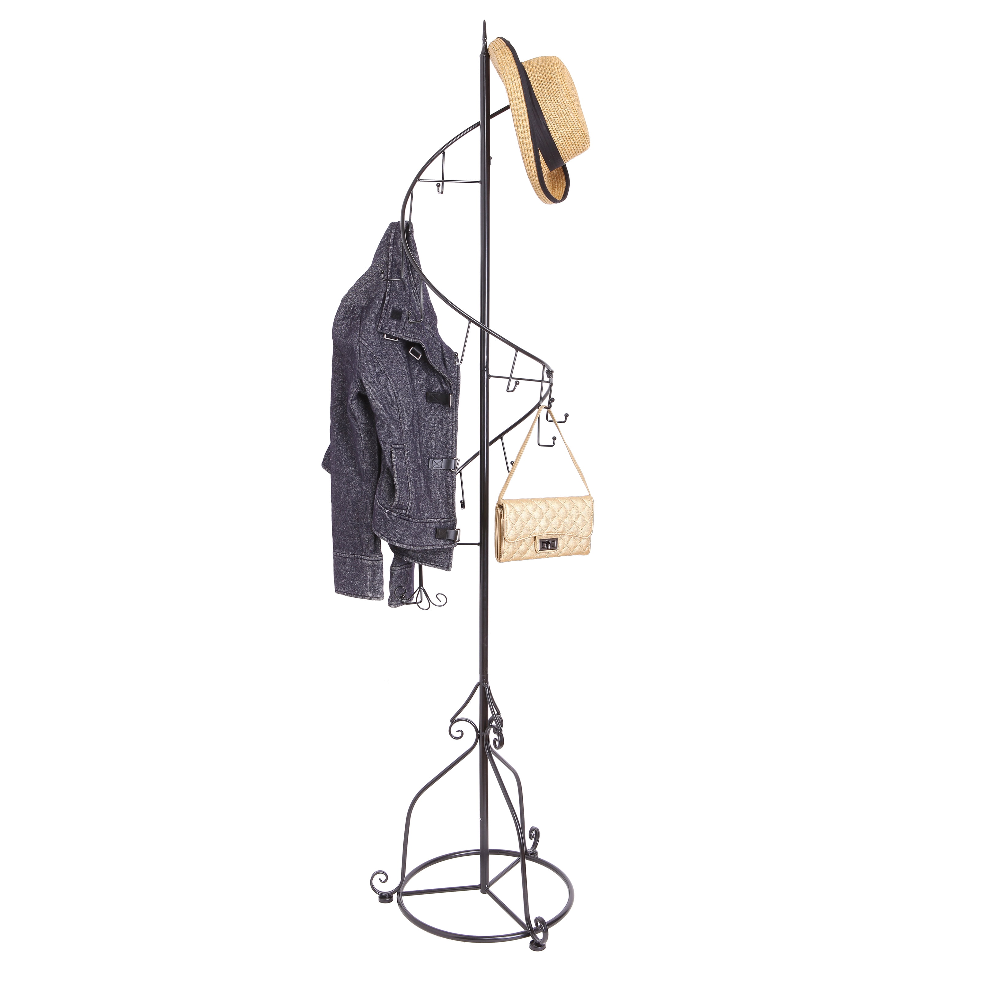 MyGift Elegant Black Metal 14 Hook Spiral Coat Hanger/Bag Display/Garment Rack Stand TB-HOM0089BLK