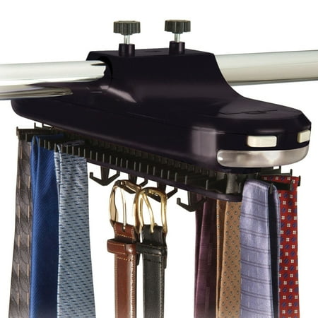 Revolving Motorized Lighted Tie & Belt Rack Hooks Organizer-holds 64 Ties