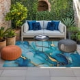 thumbnail image 2 of Modern Turquoise Outdoor Rug for Patio/Deck/Porch, Non-Slip Large Area Rug 3 x 5 Ft, Abstract Teal Gold Marble Textured Indoor Outdoor Rugs Washable Area Rugs, Reversible Camping Rug Carpet Runner, 2 of 8