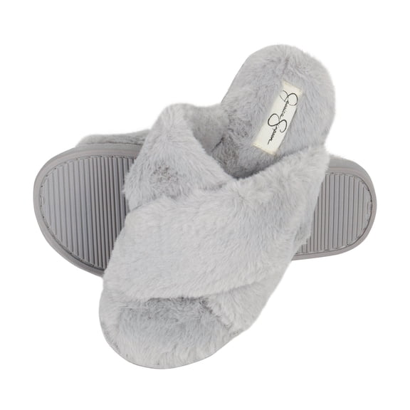 Jessica Simpson Women's Cross Band Soft Plush Memory Foam House Slipper Slide with Anti-Skid Sole