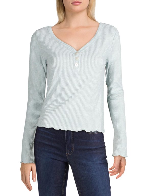 Juniors' Cozy Henley Top Green Size Medium