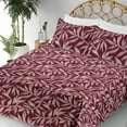 thumbnail image 3 of Ambesonne Geometric Flower Fitted & Flat Sheet with Shams 4 Pcs Set, Dot Style Leaves, Calking, Maroon Pale Maroon White, 3 of 5